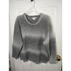 Liz Claiborne Woman XL Sweater Grey Sparkly Hi Low Ombre Striped Pullover